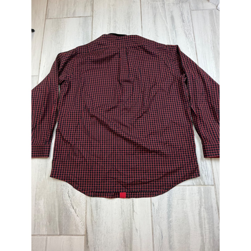 Paul Fredrick Mens Non-Iron Comfort Stretch Shirt Red Black Grid Check 18.5 x 38 - Picture 4 of 5